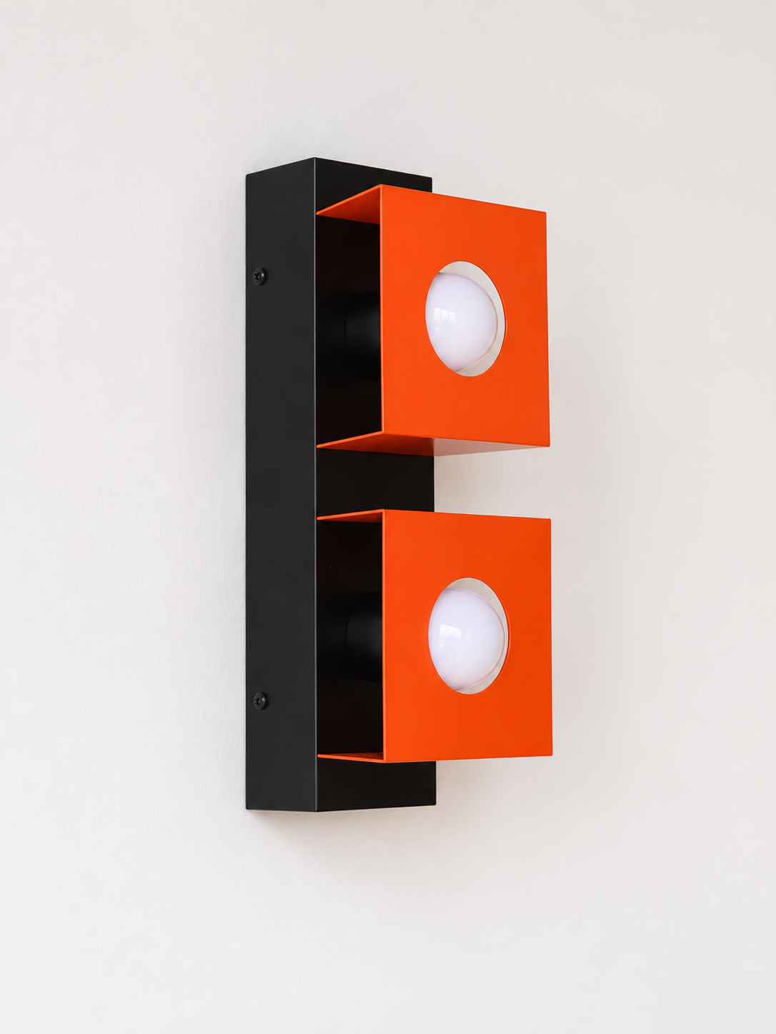 Orange square twin wall light, Opal white