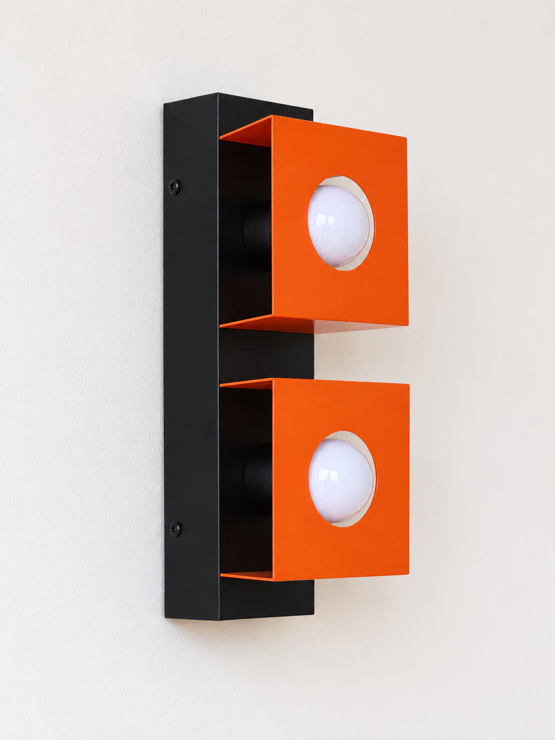 Orange square twin wall light, Opal white