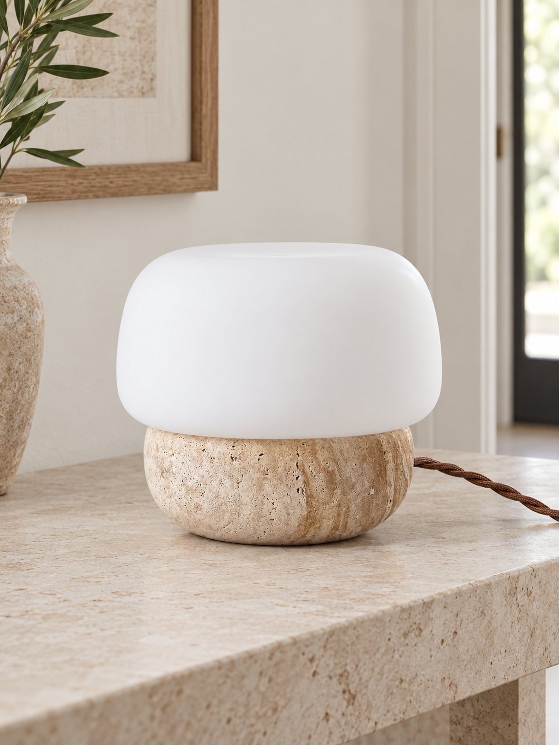 Travertine and Opal Glass Table Lamp — 05_lifestyle