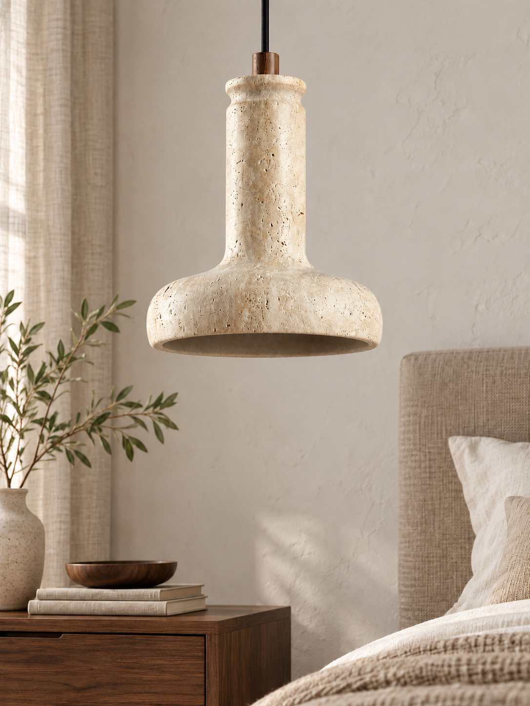 Long-Neck Travertine Pendant, Single or Three-Light — standard hero v2