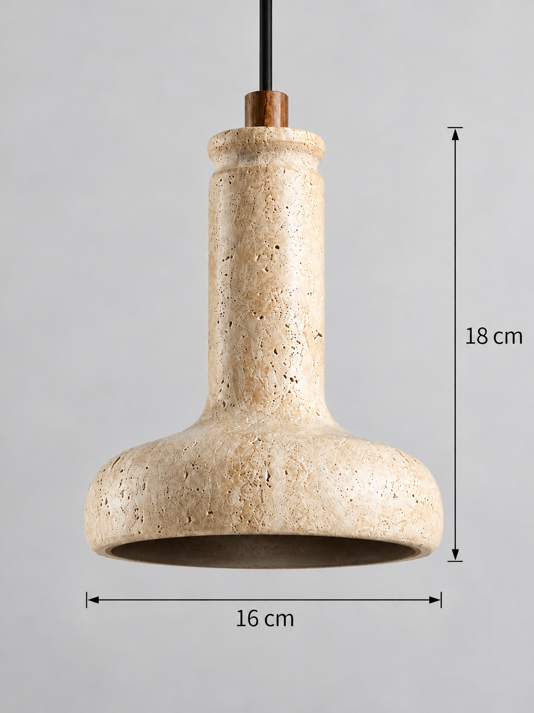 Long-Neck Travertine Pendant, Single or Three-Light — dimensions v2