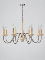 Travertine Candle Chandelier with Silver-Tone Arms — product view 2