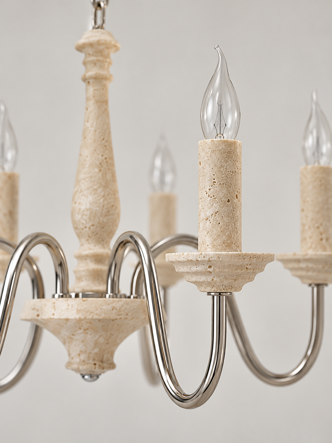 Travertine Candle Chandelier with Silver-Tone Arms — product view 5