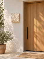 Carved Travertine Square Outdoor Wall Light — entryway