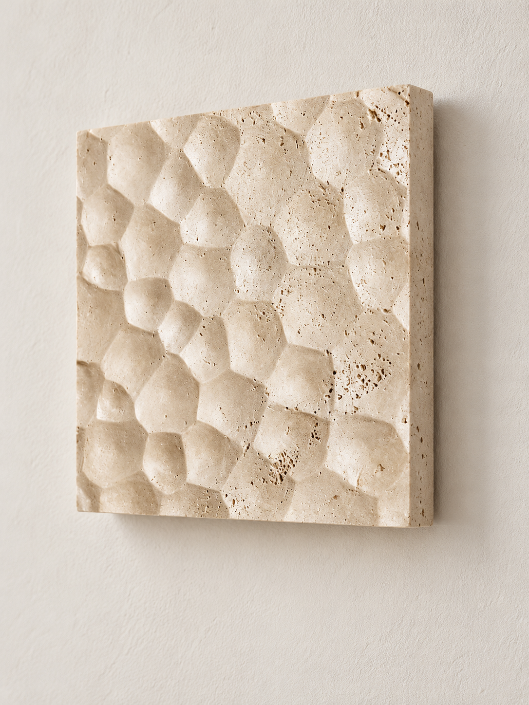 Carved Travertine Square Outdoor Wall Light — angle