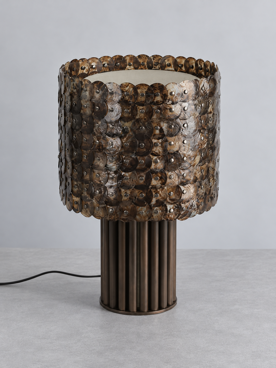 Coffee shell mosaic table lamp switched off, product view 3