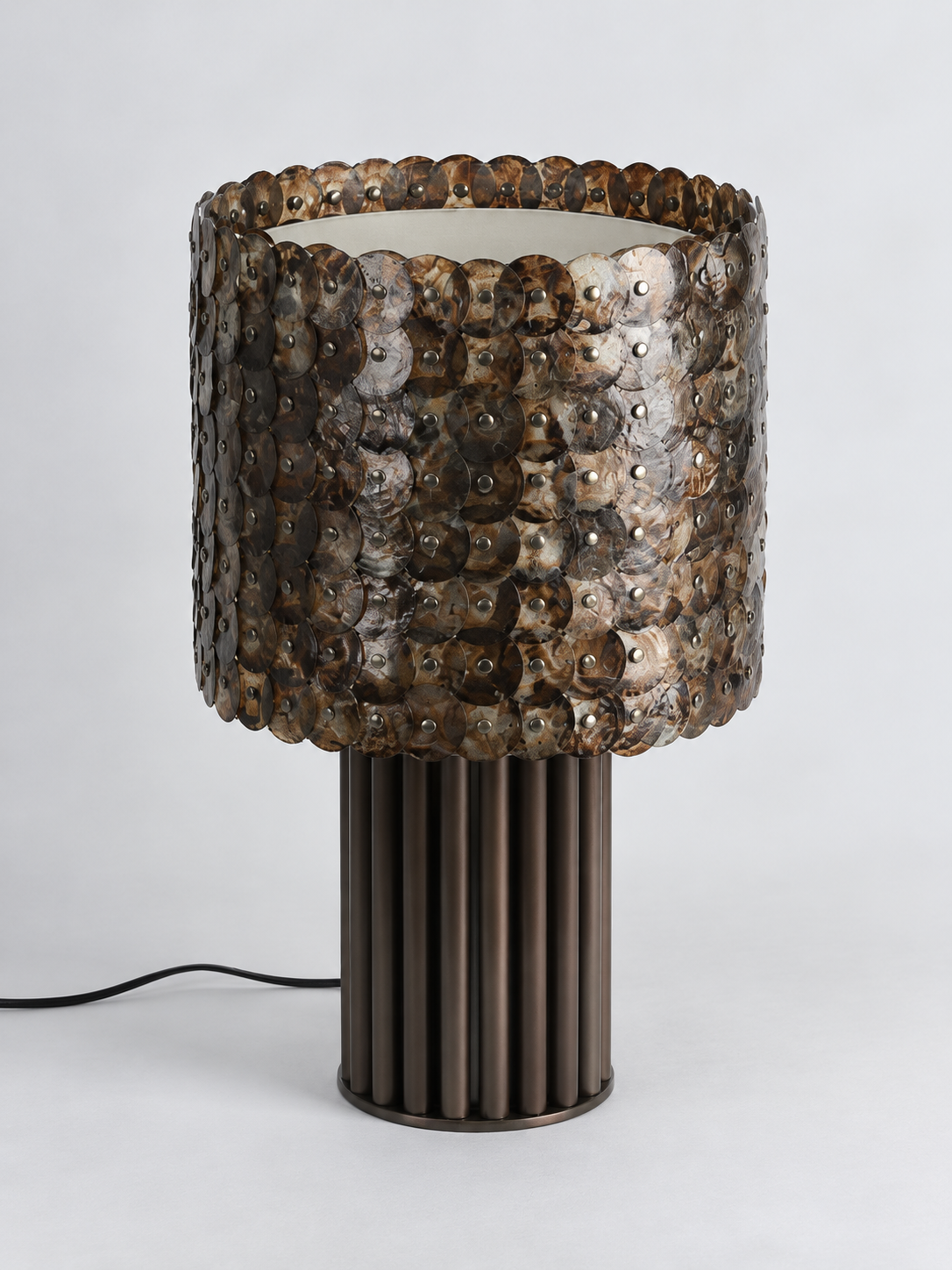 Coffee shell mosaic table lamp switched off, product view 4