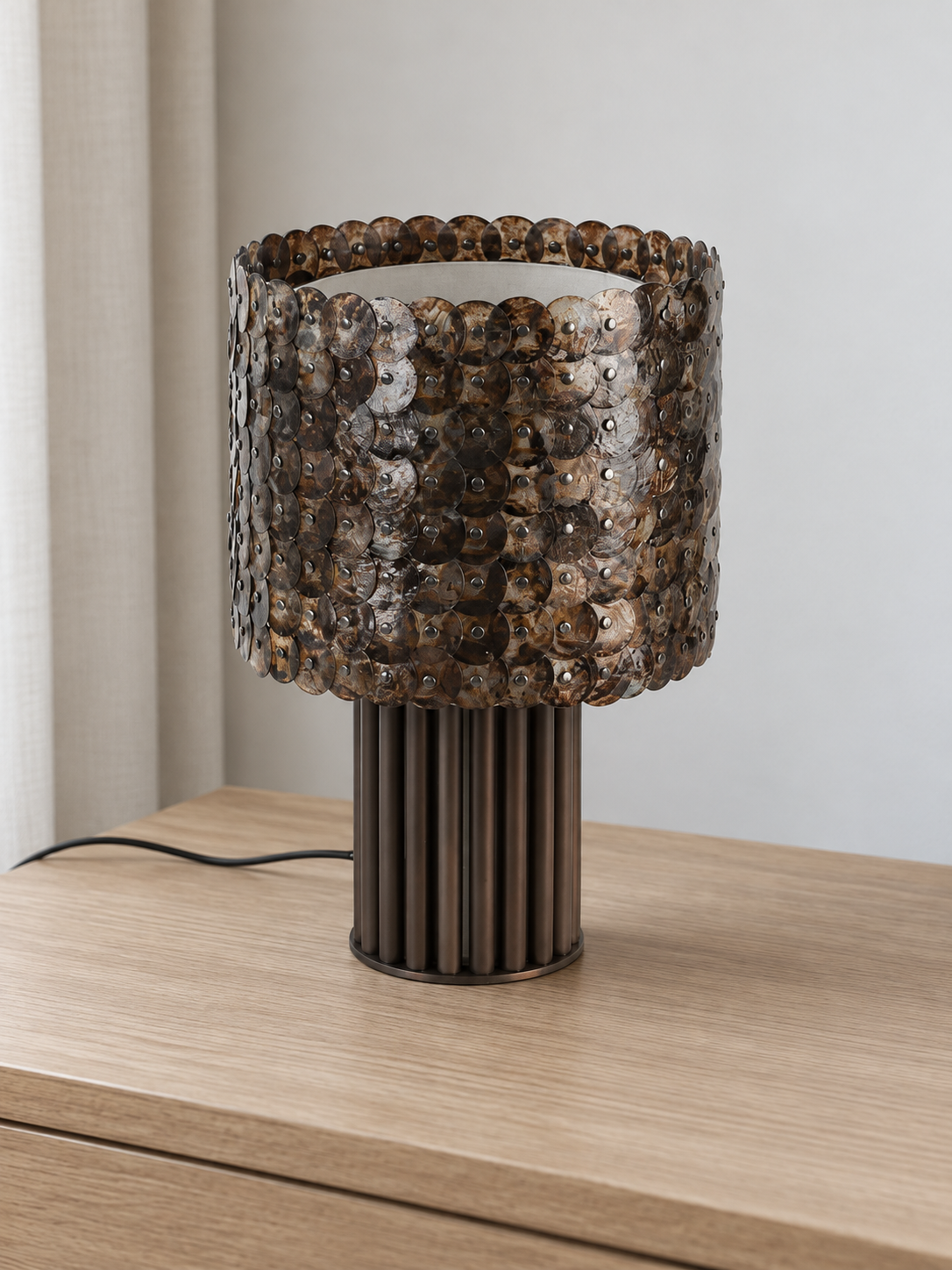 Coffee shell mosaic table lamp switched off, product view 5