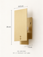 Panel Glow dimensions: 26 cm height, 13.5 cm width, 7.5 cm projection; 220–240V only; G4 fitting