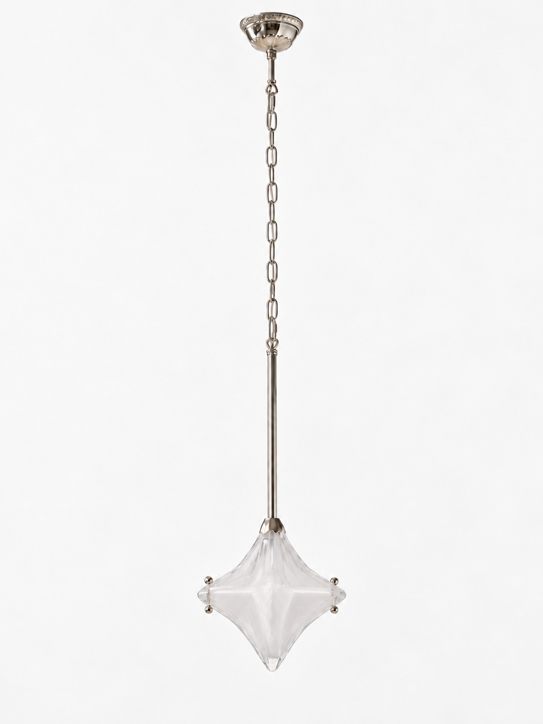 Sculpted star glass chain pendant — silver full