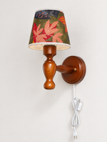 Multicolor Leaf Fabric turned-wood wall sconce, plug-in