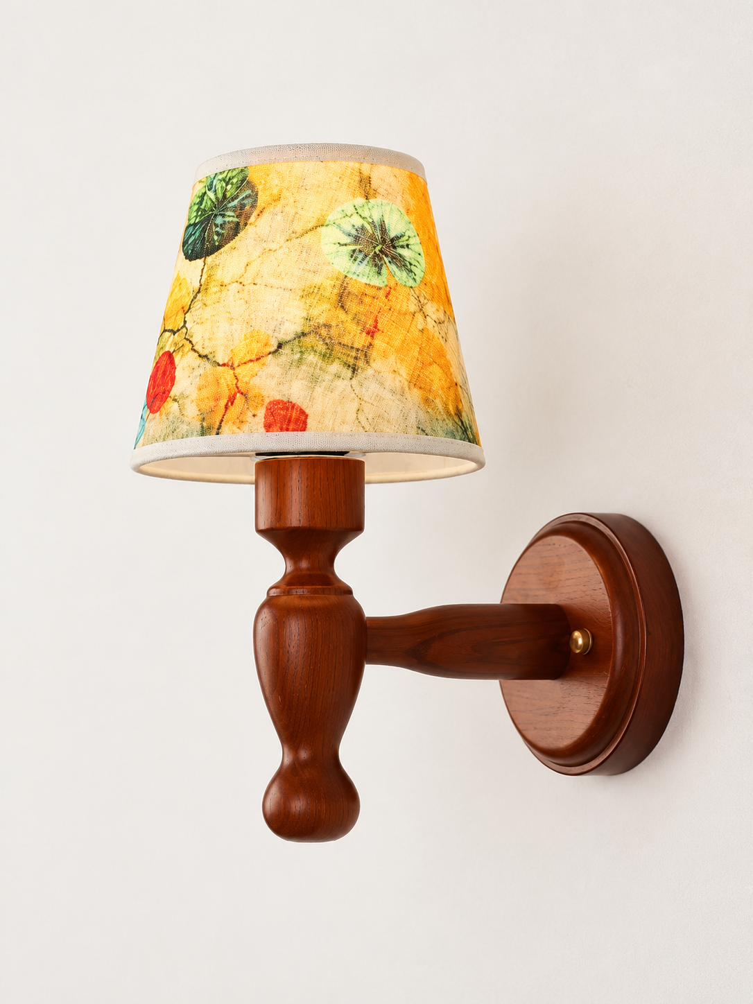 Lotus Fabric turned-wood wall sconce, hardwired