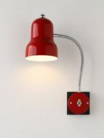Cherry Red gooseneck wall light with Type 86 square mounting plate