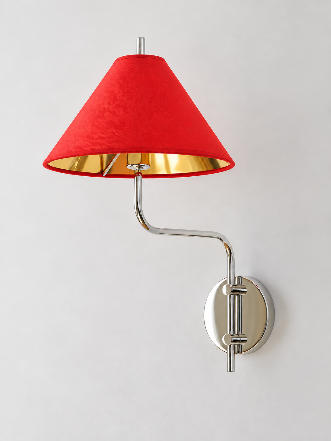 Chrome / Red Shade gold-lined wall sconce