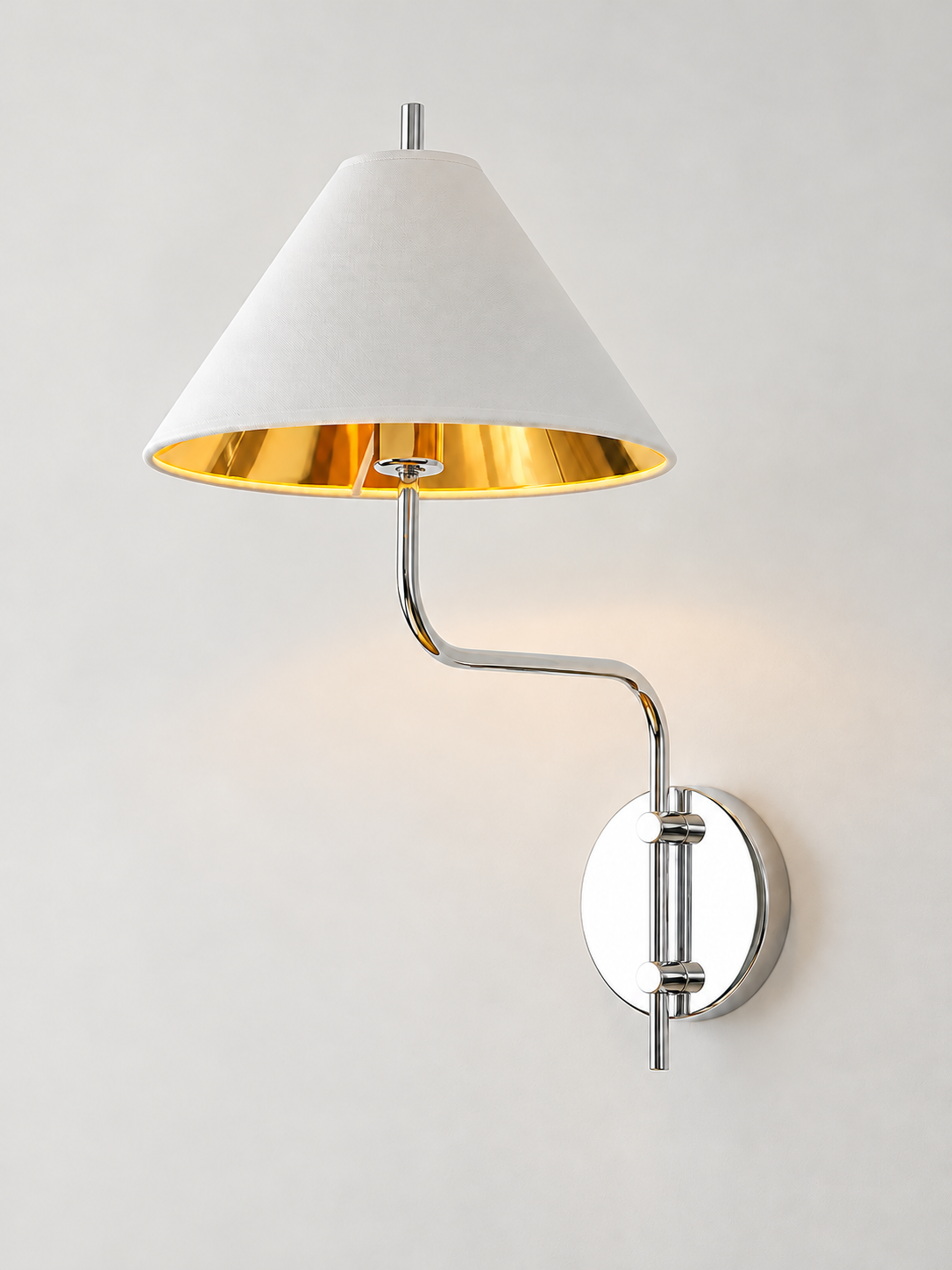 Chrome / White Shade gold-lined wall sconce