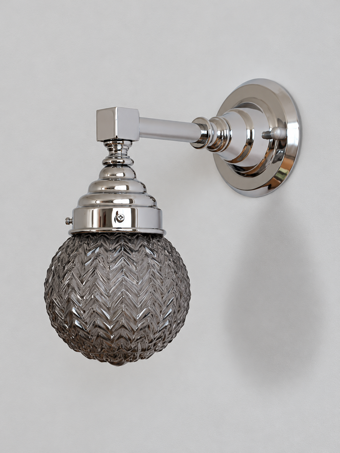 B - Textured Globe, Chrome, Smoke Gray wall light