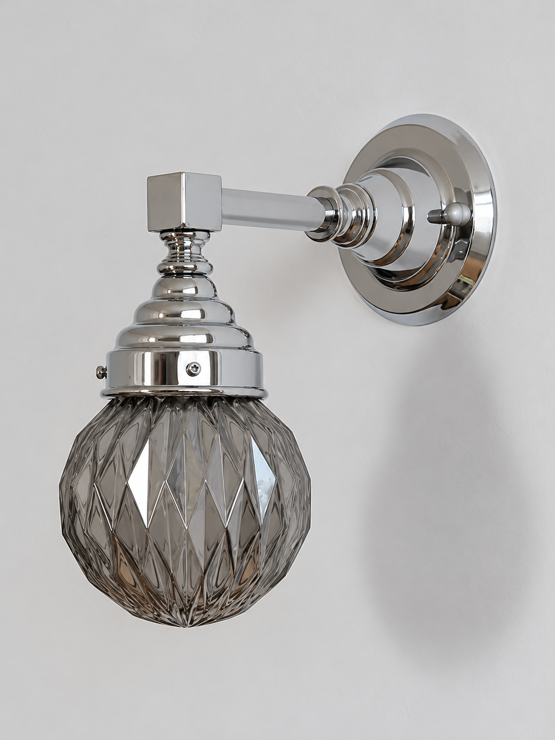 A - Diamond Globe, Chrome, Smoke Gray wall light