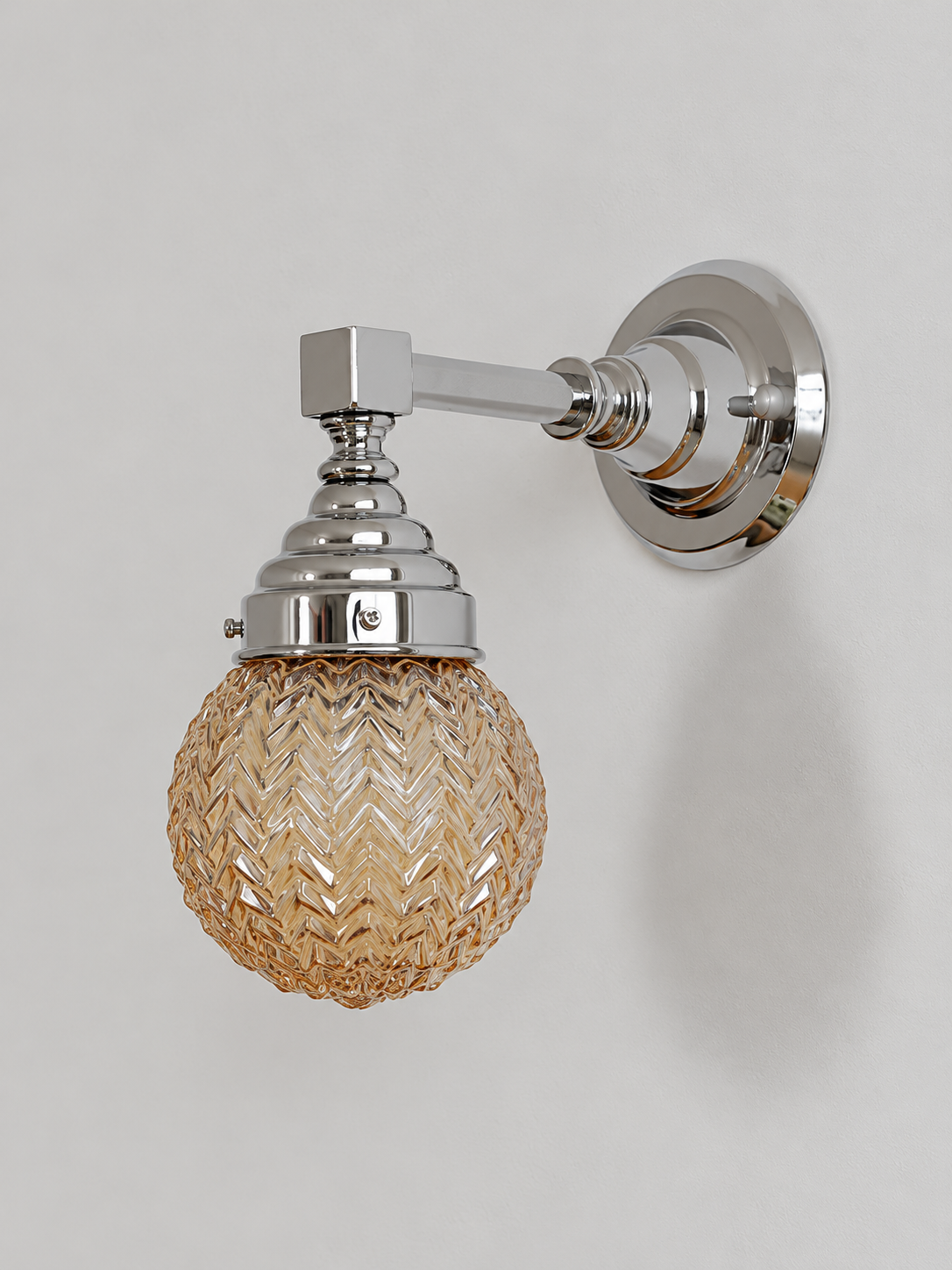 B - Textured Globe, Chrome, Champagne wall light