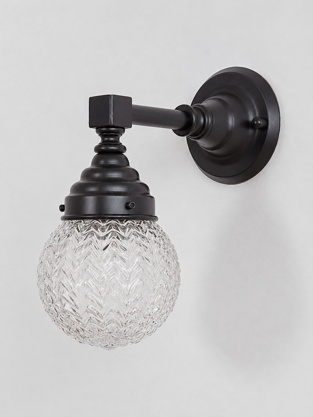B - Textured Globe, Black, Clear wall light
