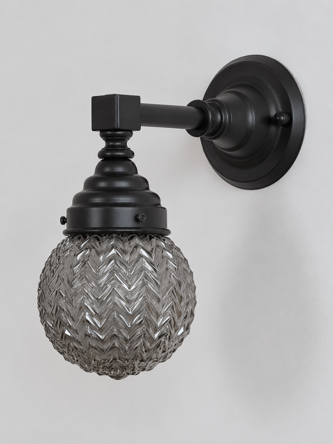 B - Textured Globe, Black, Smoke Gray wall light