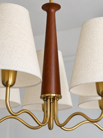 Wood center, metal arm and fabric shade details