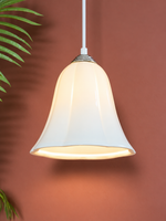 Chrome cap and glossy ceramic bell shade detail