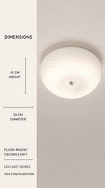Serein Spiral Ceiling Light dimensions and 110V configuration