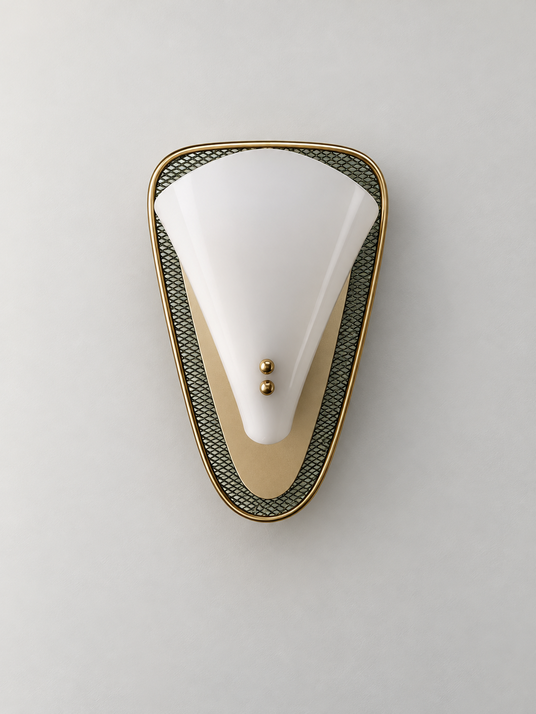 Luma Arc copper-tone and white wall sconce, unlit front hero view in a 3:4 portrait composition