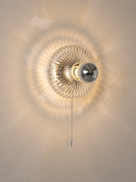 Fluted glass wall light with metal pull-chain switch