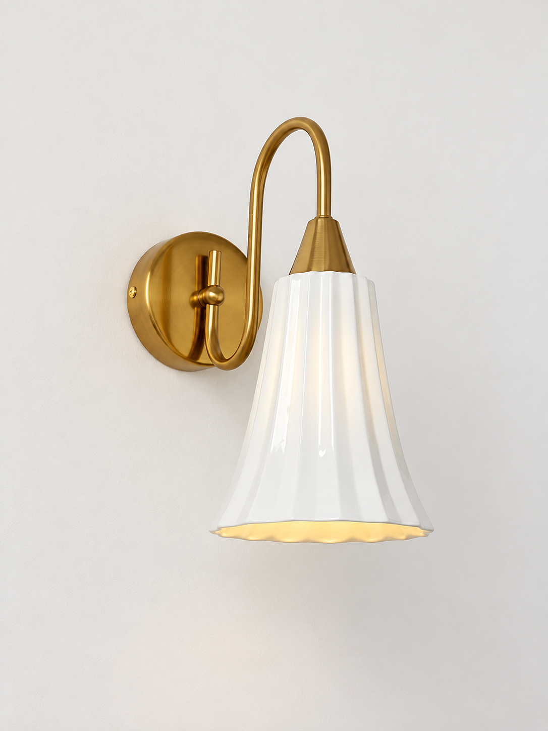MB3459 white fluted ceramic bell wall sconce, Copper Tone / Hardwired