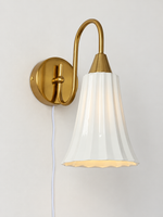 MB3459 white fluted ceramic bell wall sconce, Copper Tone / Plug-in
