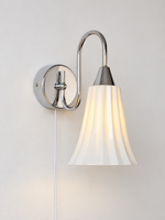 MB3459 white fluted ceramic bell wall sconce, Chrome / Plug-in