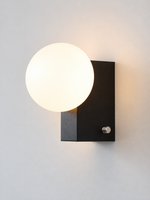MB3645 black metal wall sconce with opal glass globe and rotary switch