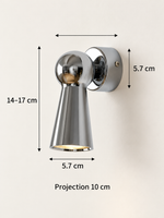 Wall spotlight dimensions: 14–17 cm height, 5.7 cm diameters and 10 cm projection