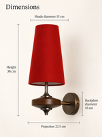 Wall sconce dimensions: height 38 cm, shade diameter 15 cm, projection 22.5 cm, backplate diameter 10 cm