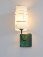 MB4649 patinated bronze copper wall sconce with white fabric shade
