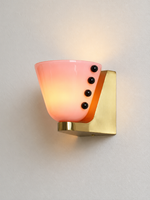 Pink-Purple glass cup wall light with black bead details and copper-tone mount