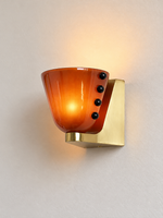 Coffee glass cup wall light with black bead details and copper-tone mount
