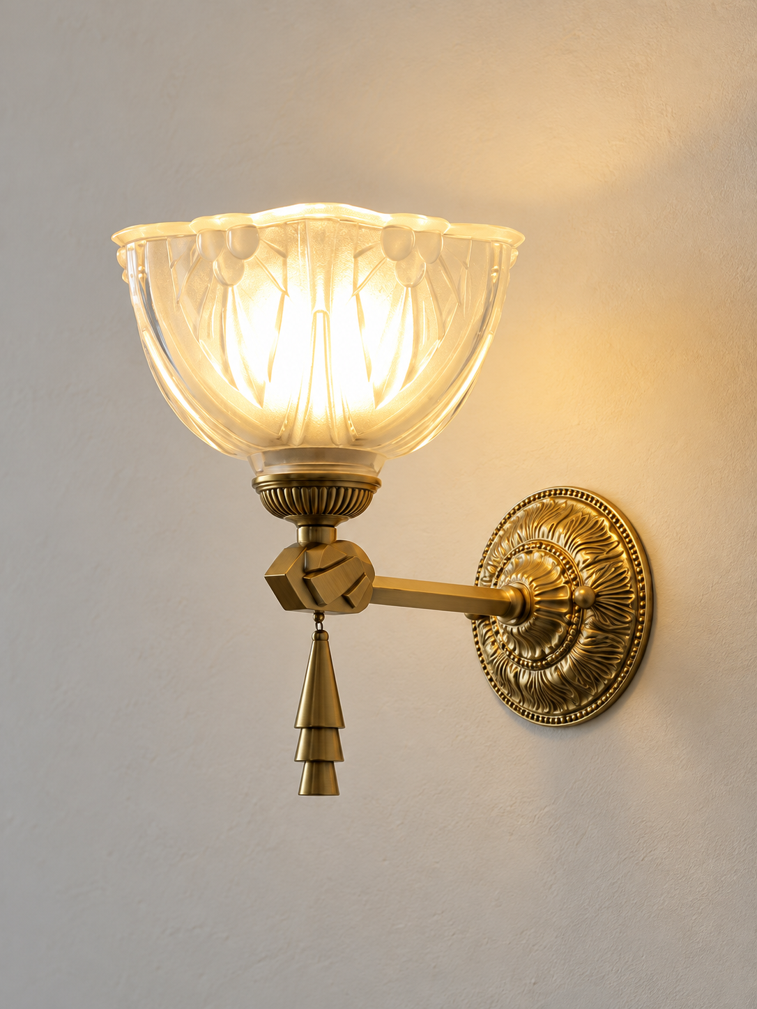 Floral glass wall light, Copper Tone, Upward Shade with Finial