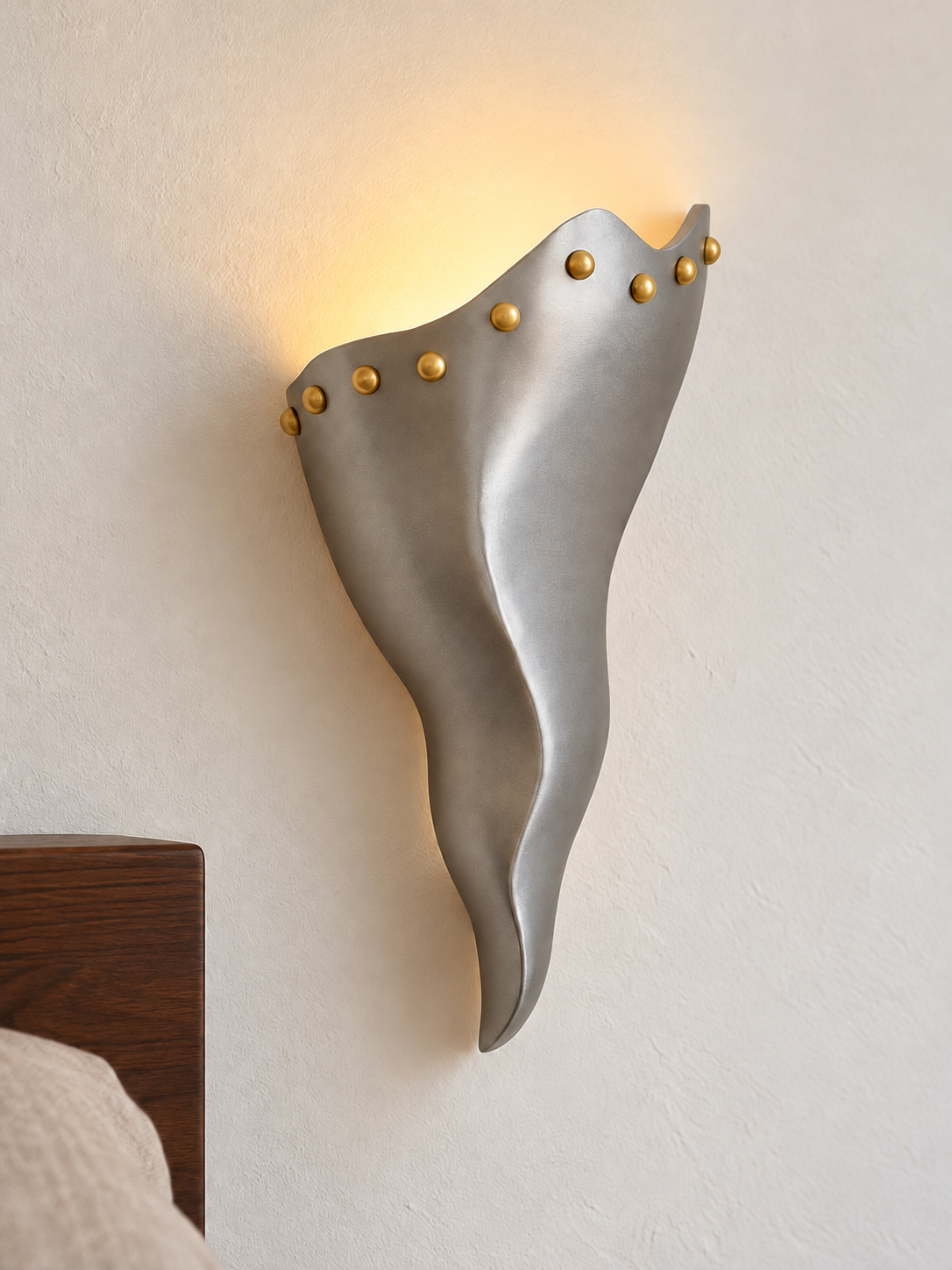 Antique silver aluminum Wavy Metal Shield wall sconce