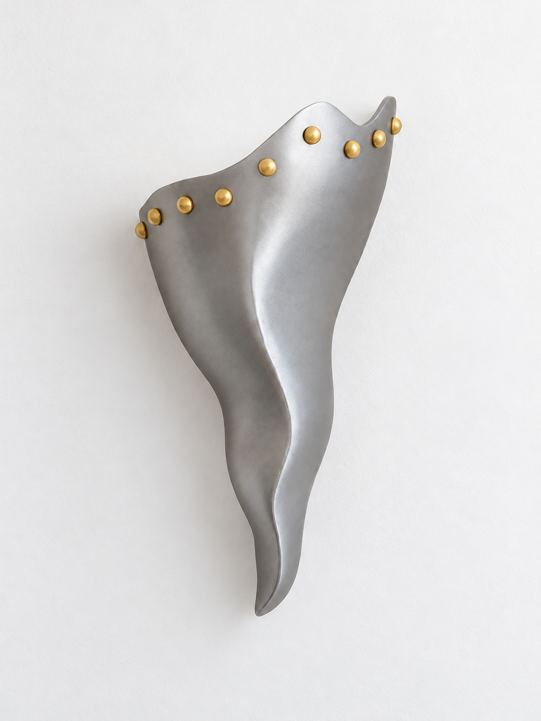 Unlit antique silver aluminum sculptural wall sconce