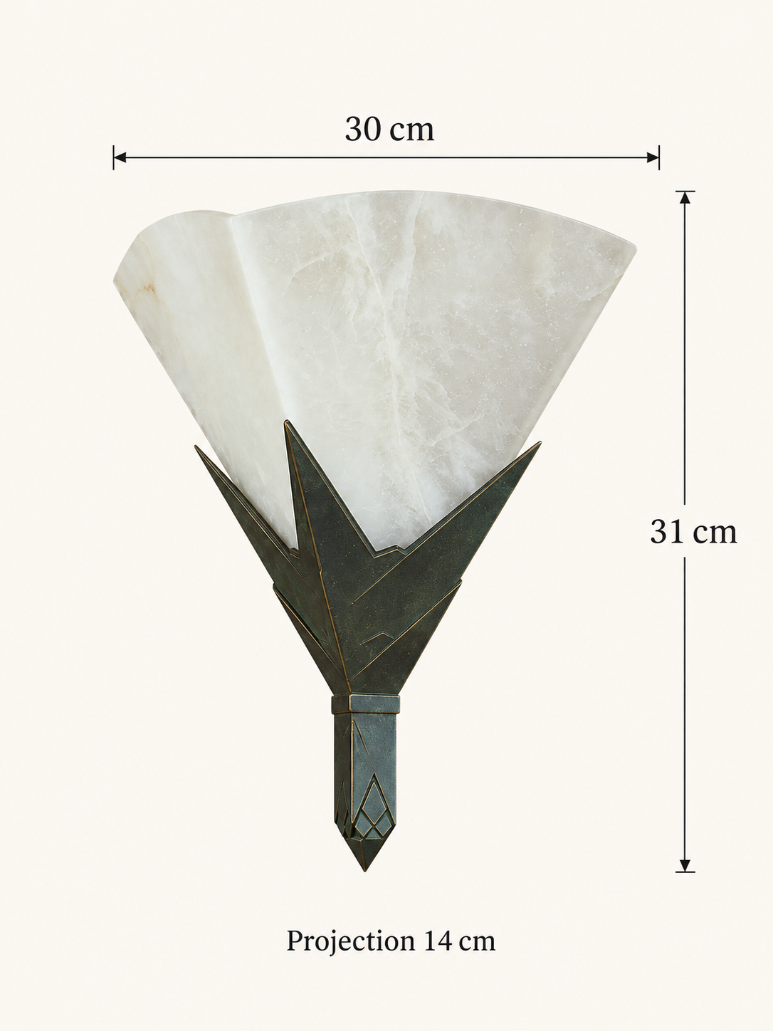 Marble Fan Wall Sconce dimensions: 30 cm width, 31 cm height, 14 cm projection
