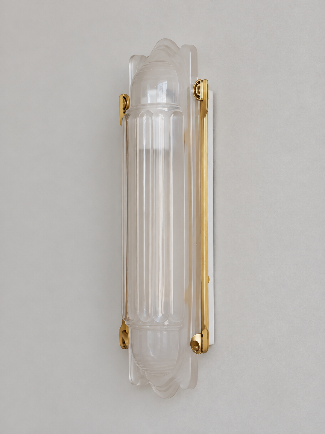 Unlit Scroll Edge wall sconce in copper tone showing fluted glass and scroll-ended rails