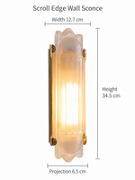 Scroll Edge wall sconce dimensions: 34.5 cm high, 12.7 cm wide and 6.5 cm projection
