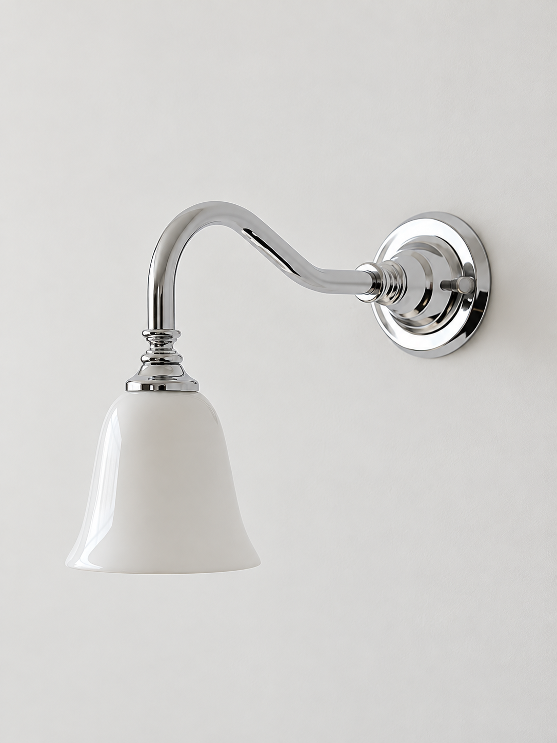 MB4787 extended curved-arm wall sconce, Chrome / Glass