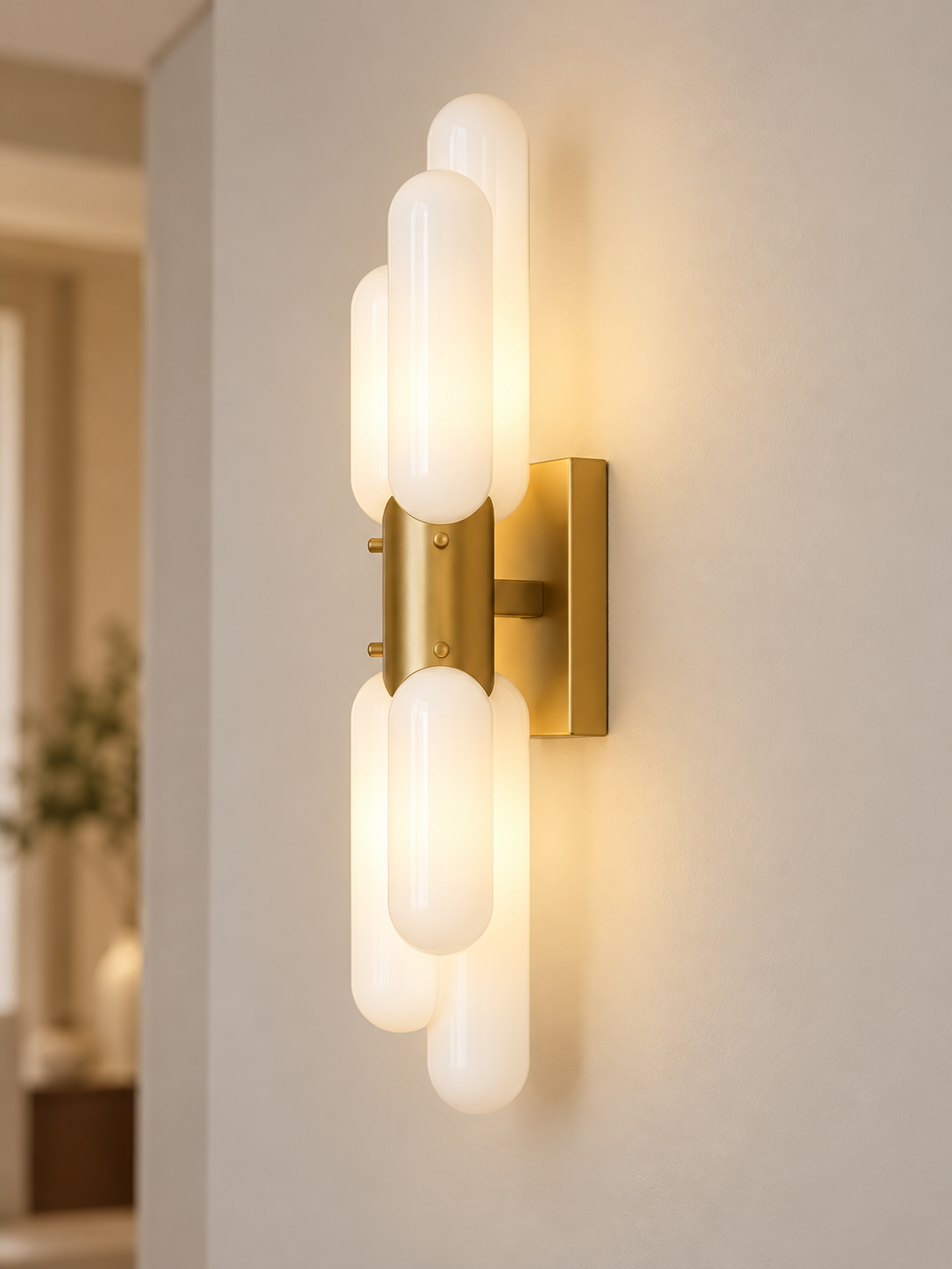 Side view of the Titanium Gold tiered glass wall sconce