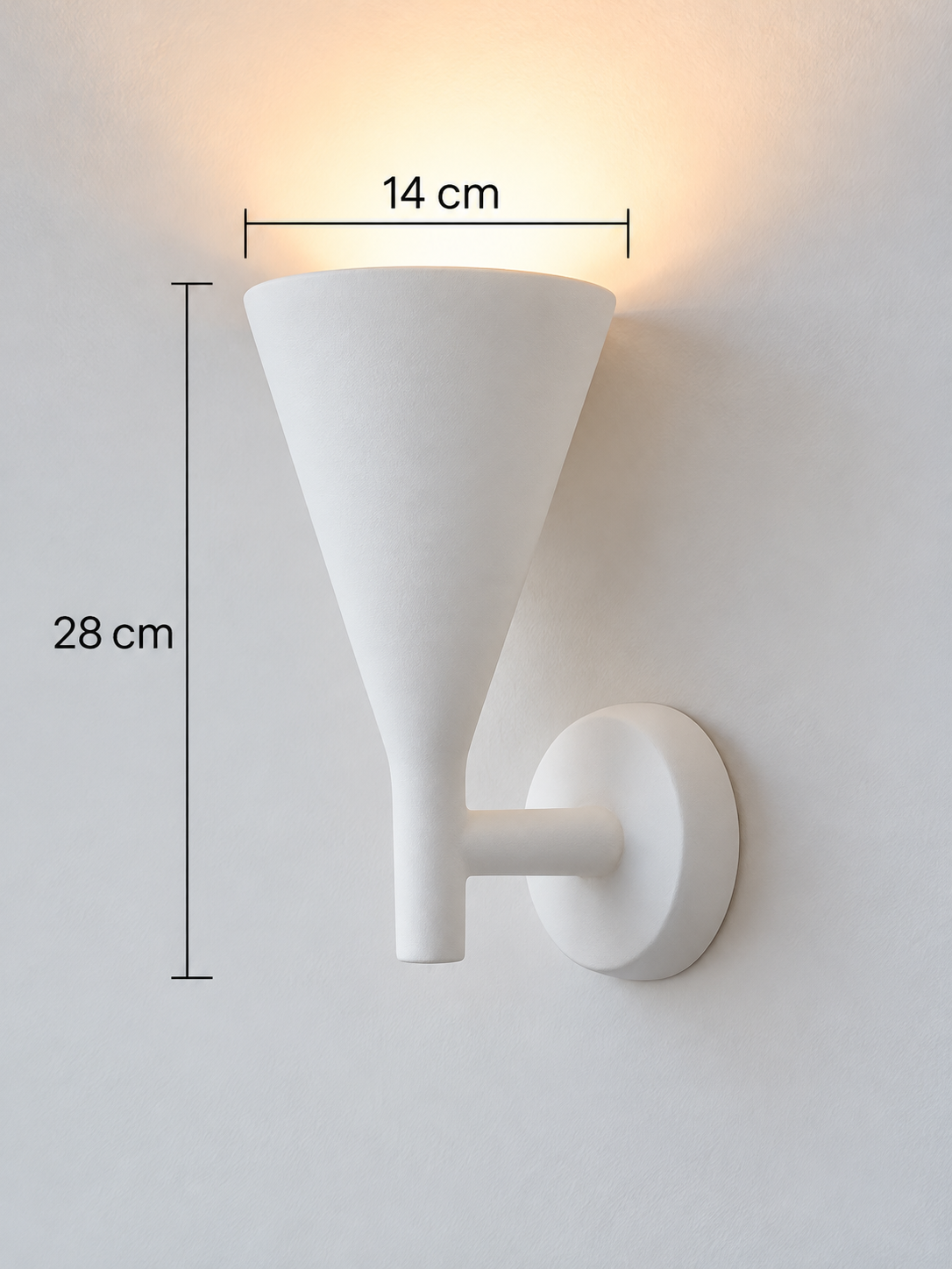 White plaster cone wall sconce dimensions in centimeters