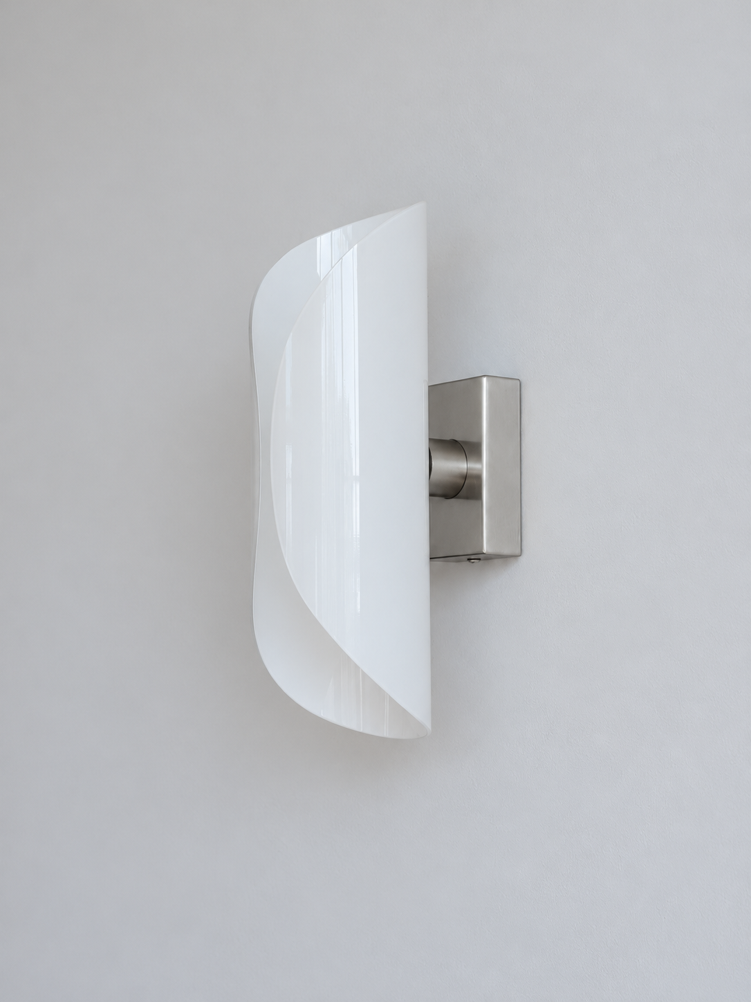 Opal Fold satin nickel and white glass sconce unlit