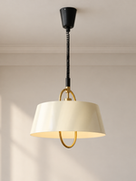 Cream drum pendant with black coiled cord and canopy