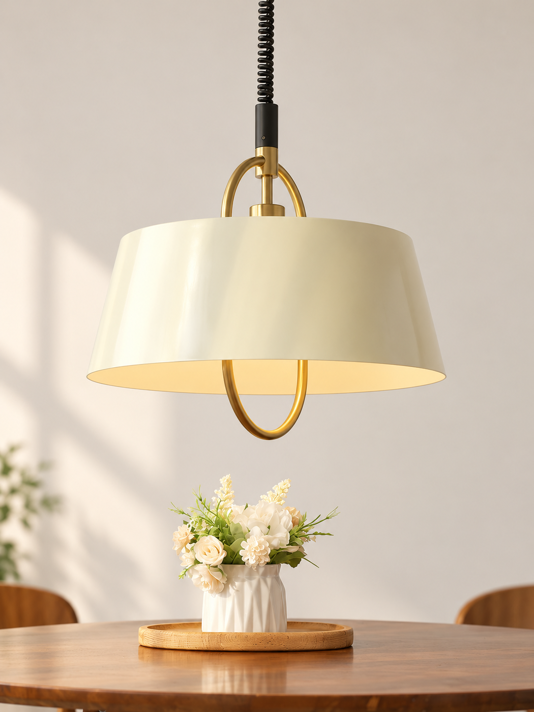 Cream pendant with gold-tone lower loop detail
